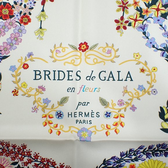 HERMES Silk Scarf Brides de Gala En Fleur Black Ivory Multicolor 90cm Carre - Picture 2 of 4